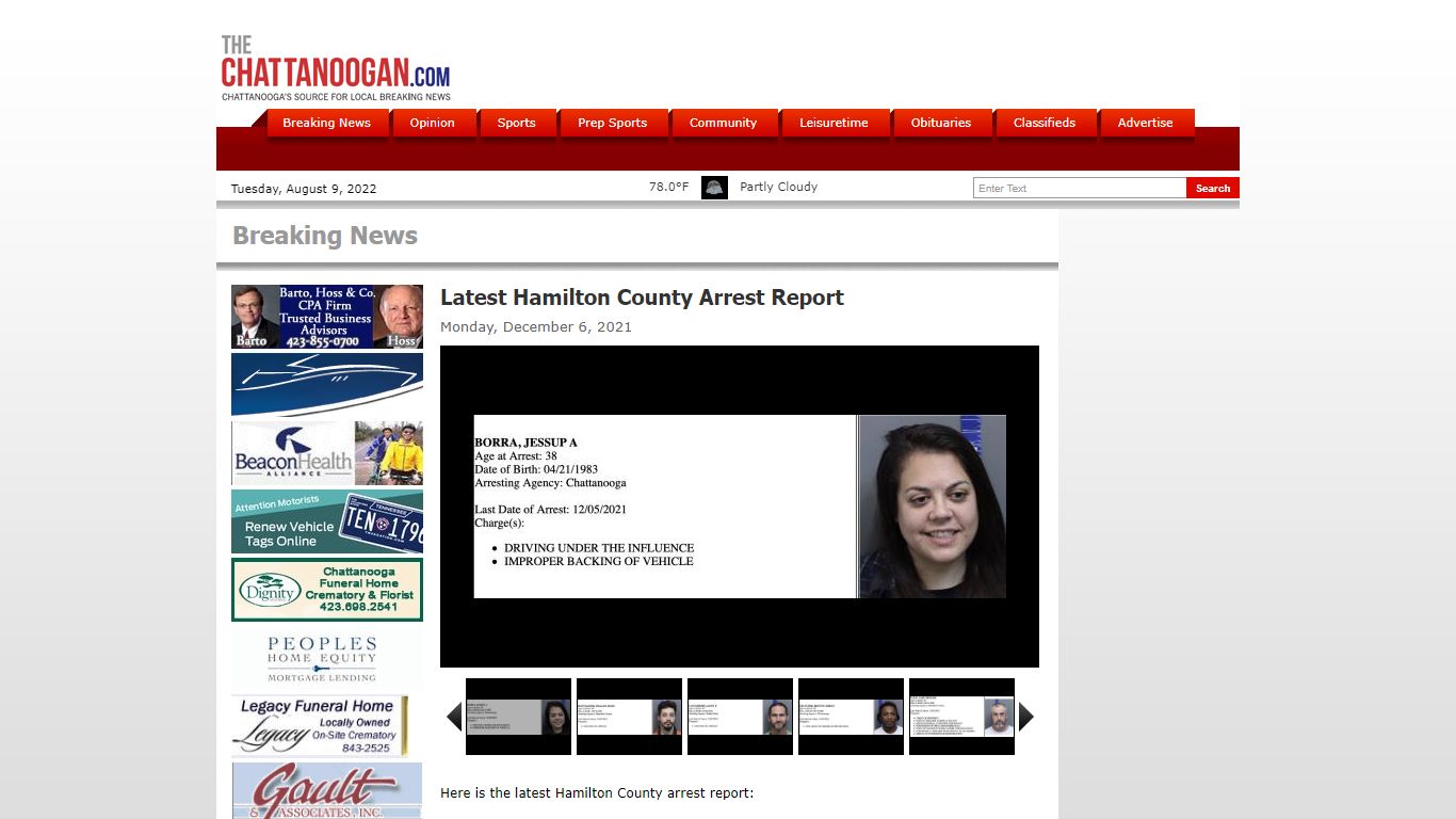 Latest Hamilton County Arrest Report - Chattanoogan.com